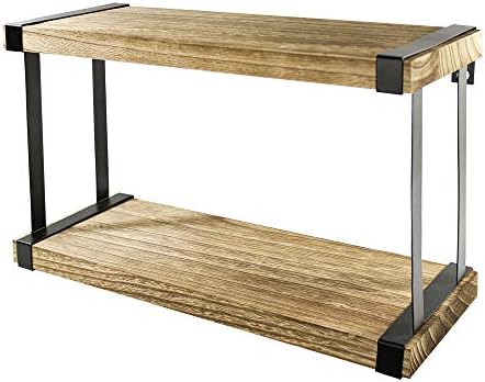 YesterDecor 2 Tier Floating Wall Shelves - 16 Inch Modern Rustic Farmhouse Display Shelf with Black Metal Brackets for Kitchen, Bathroom, Bedroom, Living Room - Industrial Rustic Wood Grain Finish