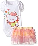 Hello Kitty Baby Bodysuit, Tutu Skirt and Bib with Gradient RainPrint, Shocking Pink, 3-6 Months