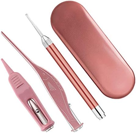 ETbotu 3Pcs/Set Ear Wax Removal Kit LED Illuminate Stainless Steel Ear Cleaning Tool Set Earwax Removal Ear Spoon Tweezer