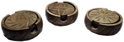 Vintage Wooden Handmade Coaster for Drinks Engraved Design Set of 6 Wooden Gift Item for Christmas House Warming By Hind Handicrafts (Round 1)