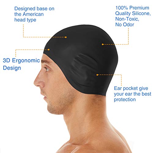 image for KMMIN Swim Cap, 3D Ergonomic Design Swimming Cap for Women Men Long Ha