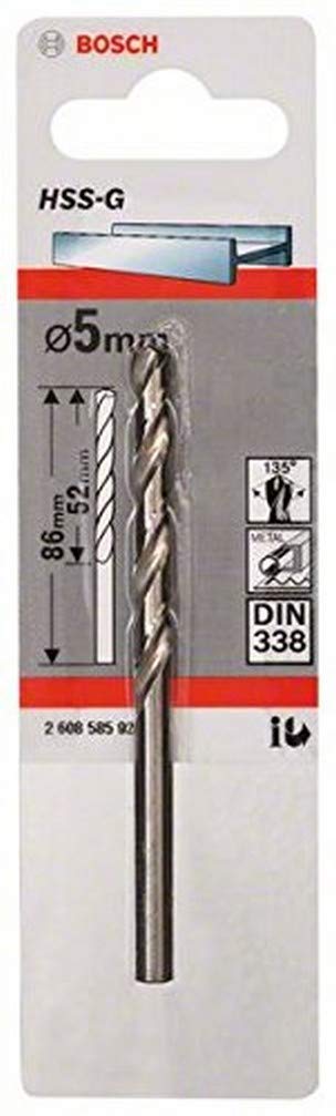 Bosch Professional 1x Metal drill bits HSS-G DIN 338 (for metal, Ø 5 x 52 x 86 mm, Accessory Drill Driver)