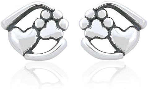 Sterling Silver Wrap Heart and Dog Paw Print Post Earrings