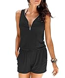 CZGBT Women Sleeveless Zipper Casual Jumpsuit Rompers Playsuit