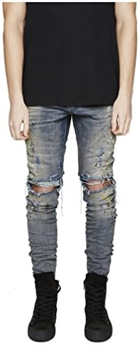 Krralinlin Men's Ripped Destroyed Distressed Skinny Slim Fit Painted Jeans