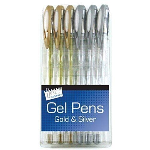 Pack of 6 Premium Quality Silver and Gold Gel Pens