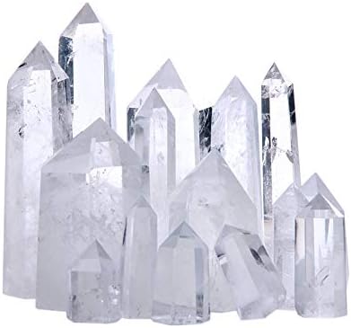 Tree Jewelry Natural Rock Crystal Point 6 Faceted Clear Quartz Crystal Wand, 1 Pound for Healing, Reiki, Grids, Figurine Specimen Displays