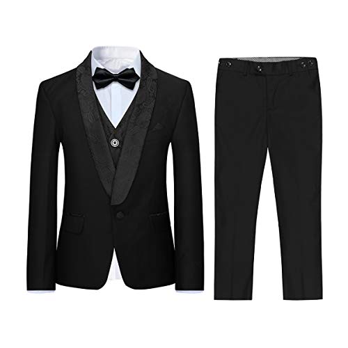 Boyland Boys 3 Pieces Tuxedo Suits Jacquard Shawl Lapel Slim Fit Tux Jacket Vest Pants 4 Colors Prom Party Wedding Black