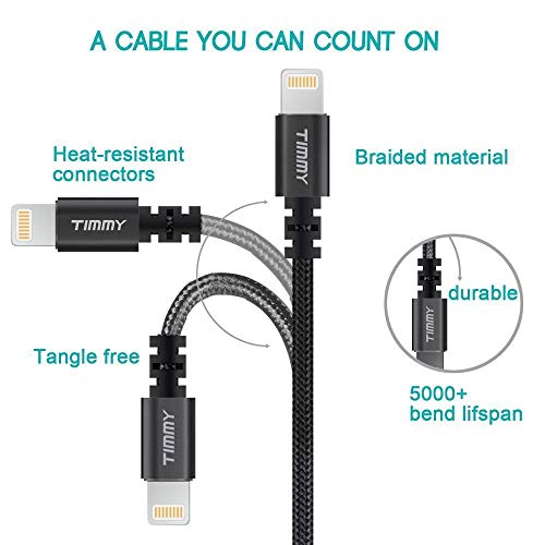 iPhone Cable,TIMMY iPhone Charging Cable 3PACK 6ft Nylon Braided iPhone Charger Cable to USB Data Synchronization Cable Charger (Black)