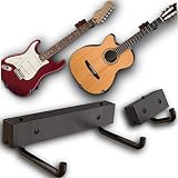 RawRock Horizontal Guitar Hanger Tilt and Display Your Guitar, Ukulele, Bass, Electric Guitar, Banjo at a Slanted Angle Sideways - Hang for easy access (Black Stain)