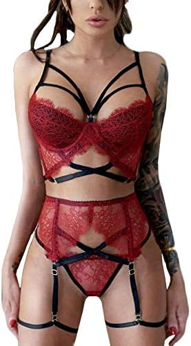 Sexy Bra and Panties Sets for Women Strap Dress Lace Cup Nightwear Strappy Lingerie Set Lace Babydoll Underwear with Lover Wife Girlfriend Role Playing Cosplay Night Lace Sexy Lingerie