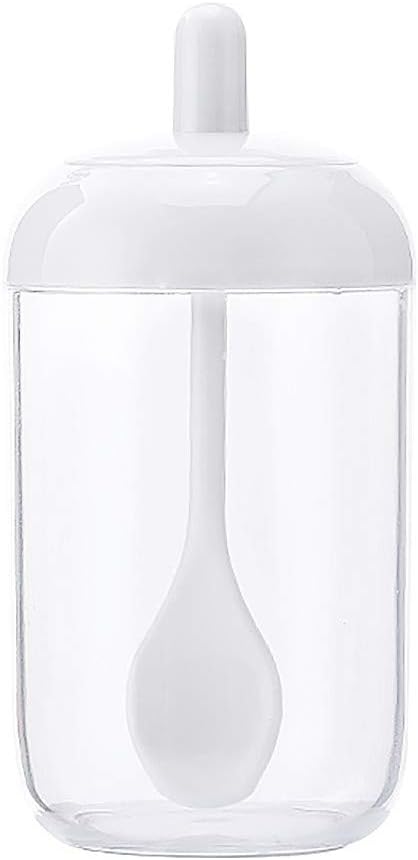 Seasoning Bottle, Spice Jar with Spoon, Condiments Transparent Container Salt Storage Box, Pepper Shakers, , Anti-Fall Kitchen Supplies, Airtight Lids for Good Sealing (White)