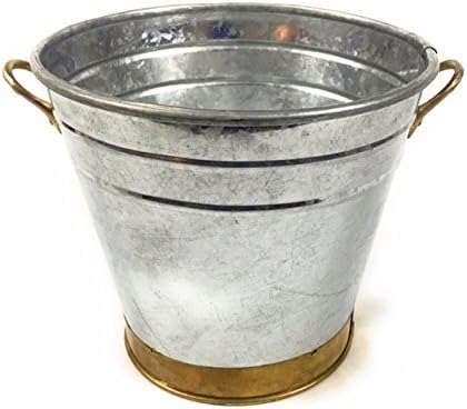 Galvanized Bucket, Metal Planter Tub with 1" Brass Band