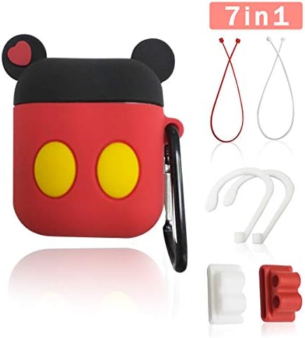 Airpods Accessories, WERONE 5 in 1 Cute Cartoon Silicone Earphone Protective Case Compatible with AirPods Series1&2, 3D Case/Keychain/Anti-Lost Lanyard/Ear Hooks/Watch Holder (MickeyA)