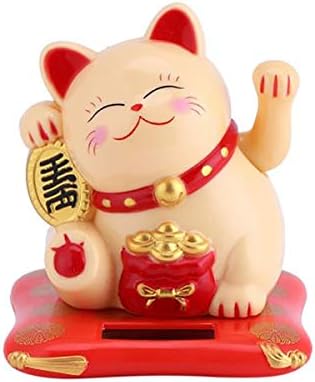 HUNEEL Lucky Cat with Waving Arm Feng Shui Maneki Neko Sleep Lazy Fortune Cat for Car Home Decor (Yellow)