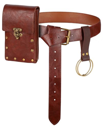 Renaissance Belt Pouch,Medieval Viking Belt with Skirt Hikes for Men Women,Halloween Costume Renaissance Accessories