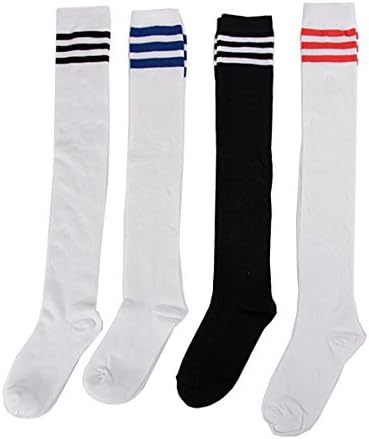 sokyshop Women's 3 Stripes Over-Knee High Socks Extra Long Athletic Sport Tube Socks 5-Packs