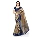 Rajnandini Indian Traditional Saree with blouse, Tussar Silk Stripes Printed Sarees for women (JOPLNB3011A_Beige&Blue_Free Size)