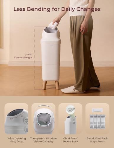 Momcozy Bote de Pañales con Control de Olores Patentado de Triple Sellado, Apertura Amplia, Altura Ergonómica, Gran Capacidad con Ventana de Visualización, Cierre de Seguridad a Prueba de Niños