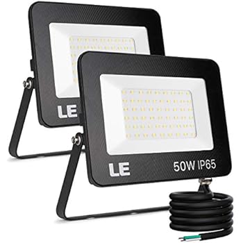 LE 50W Outdoor LED Flood Light, Waterproof IP65 Floodlight, 5000 Lumen, 5000K Daylight White, 350W HPS Equivalent, for Yard, Garden, Backyard, Garage, Porch&Stair, Basketball Court, Pack of 2