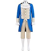 SFWXCOS Men's Musical Hamilton Cosplay George Washington Regency Costume Blue Tailcoat Military Colonial Uniform
