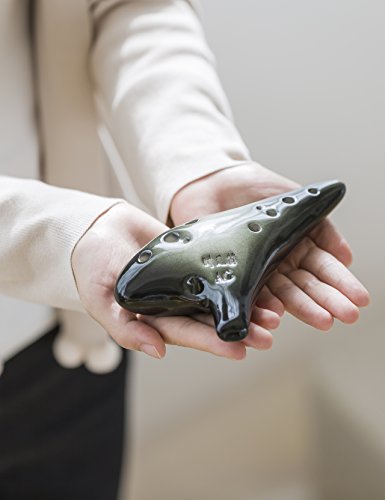 “Ocean Notes” 12 Hole Sweet Potato Ocarina Graceful Shape Pottery Ocarina in Alto C (Smoked Coffee)
