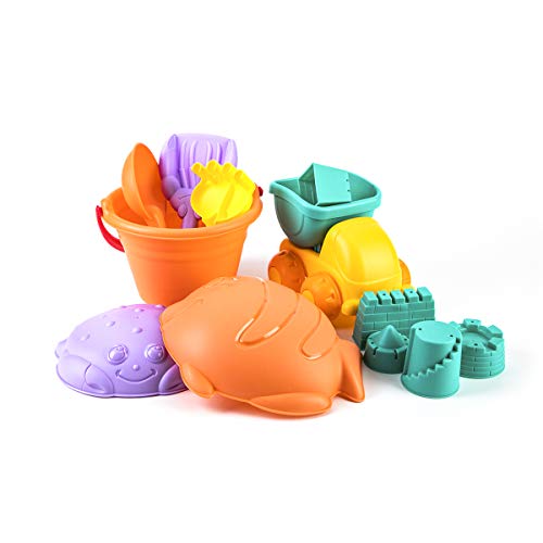CeleMoon 14pcs Beach Sand Toys Set Soft Plastic Material Sets Including Sand Truck, Bucket, Shovels, Rakes, Castle Molds for Kids Toddlers Outdoor Play - Thumbnail 6