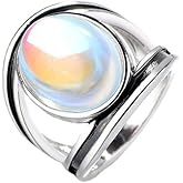 LRGKMCWTOB Vintage Moonstone Chunky Ring Boho Faux Dainty Native Gemstone Ring Moonstone Statement Ring Jewelry for Women Sterling Silver Retro Style Promise Creative Band Ring Gift Size 9