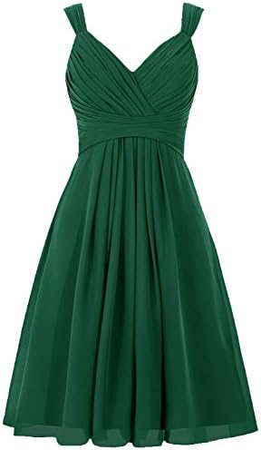 ELLAGOWNS Women's V Neck Chiffon Bridesmaid Dress Short Prom Gown Dark Green US 8