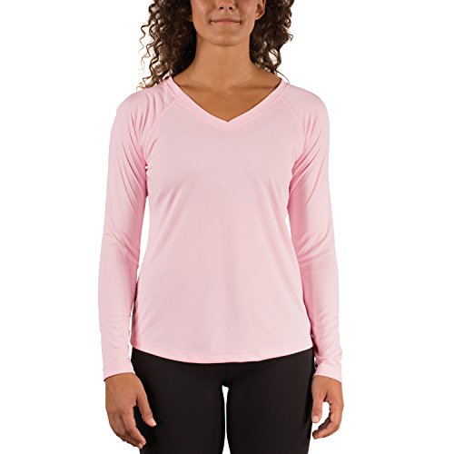 Vapor Apparel Women's V-Neck UPF 50+ Sun Protection Performance Long Sleeve T-Shirt X-Large Pink Blossom
