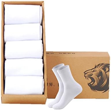 PinkBTFY Mens Solid Color Dress Socks Bamboo Meia For Business Antibacterial Socks (5PCS/Lot) Gift Box White1