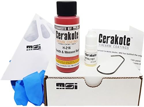 Smith &amp; Wesson Red H-216 Oven Cure, MSI Ceramic Firearm Paint Bundle, includes 7 items: 45ml Ceramic Paint, Catalyst, Strainer, Gloves, Hanging hook, instructions and link to MSI instructional video.