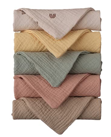 Aloonii 5 Pack Luxury Muslin Squares | Cute Small Baby Burp Cloths (Yellow)