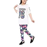 Weixinbuy 2-14 Years Girls Flower Feather Printed Comfy Leggings Pants