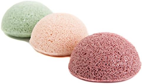 French Clay Konjac Sponge 3 pieces with green clay, red clay and pink clay