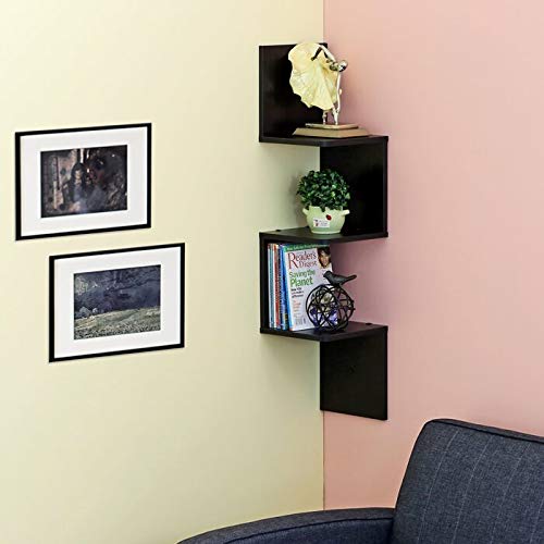 Wood Art India Zigzag 3 Tier Corner Wall Mount Shelf Unit Racks And Shelves Wall Shelf Book Shelf Wall Decoration Black Amazon In Home Kitchen