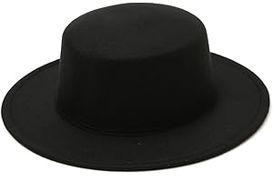 QUUPY Black Blend Fedora Hat Flat Brim Bowler Cap Panama Style Jazz Hat for Wedding Party Talent Performance Xmas Gift Unisex