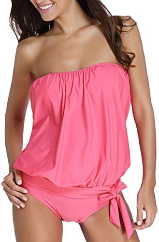 Fover Women's Two Piece Swimsuit Padded Blouson Tankini Set with Triangle Brie