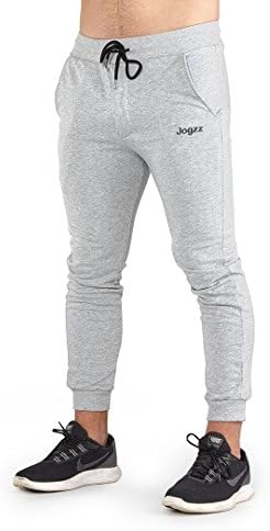 Jogzz Slim Fit Men's Joggers With Zipper Fly - Mesh Waist and Legs - Supporting Cancer Research (Grey, Large)