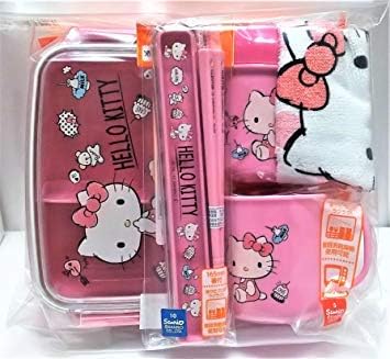 Amazon De Osk Hello Kitty Lunch Set Lunchbox Essstabchen Kunststoff Tasse Handtuch Aus Japan