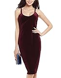 AbeTammy Women's Sexy Club Dress Sleeveless Velvet Bodycon Midi Dress (Large, Burgundy)