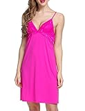 Ekouaer Women Lace Sleepdress V-neck Flannel Nightgowns(Rose Red,Small)