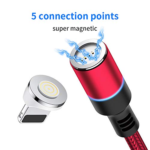 3 in 1 Magnetic Charging Cable 360°Rotate Braided Cable with Compatible for iOS, USB-C and Micro USB ，Fast Charge and Date Transfer (red) - Thumbnail 2