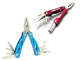 EdgeWorks 2 Pack Pocket Multi-Tool 12-in-1 (Blue) and Mini MultiTool 8-in-1 (Red), Each Tool has a Variety of Uses; Knife, Pliers, Screwdrivers, Saw, Flashlight & More. Each with a Bonus Nylon Pouch
