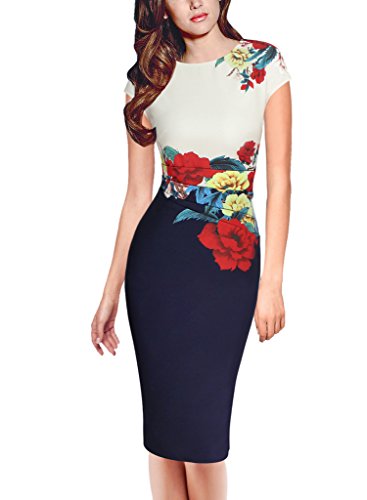 Vfemage Womens Elegant Floral Print Frill Casual Party Cocktail Bodycon Dress