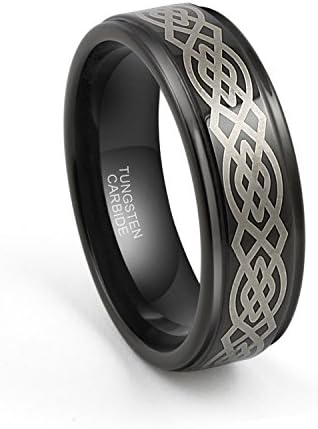 GoldWheel Jewelry 8mm Mens Tungsten Carbide Black Wedding Band Ring Laser Etched Celtic Knot