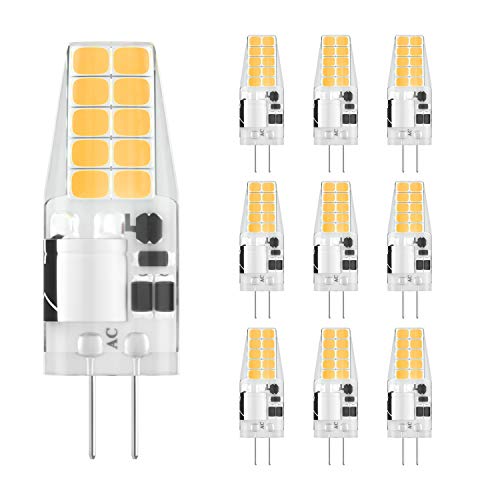 DiCUNO G4 LED Light Bulb 3W, AC/DC 12V 30W T3 Halogen Bulb Equivalent, 300LM Warm White 3000K Non-dimmable Silicone G4 SMD Bi-pin Bulb, for Landscape Chandelier RV (10-Pack)