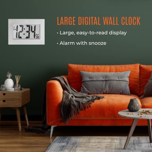 MARATHON Large Digital Wall Clock with 8” Display, Graphite Gray Easy