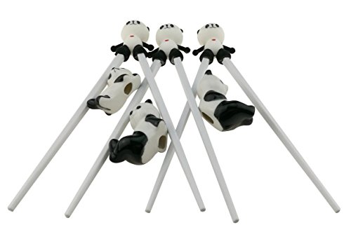 Cute Black and White Panda Chopsticks With Training Connector Ceramic Chopsticks Stand Rest Holder For Kids Adults (1 Set Of 3 Pairs Chopsticks and 3 Chopstick Rests) - Thumbnail 3