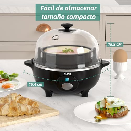 Cocedor de Huevos, Cocedor Huevos de 360 W, 7 huevos fáciles de pelar, huevos blandos, medianos, duros, pochados, fabricante de tortillas, vaporera, zumbador, luz indicadora, libre de BPA